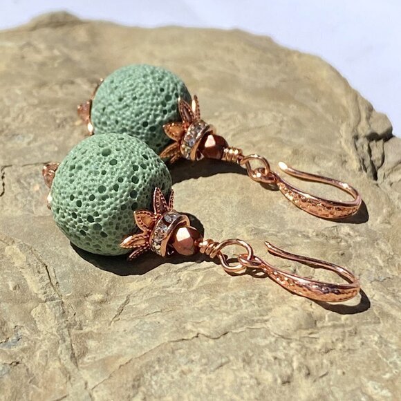 ❤️ Bright Copper With Sea Foam Lava Rock Earrings - Picture 10 of 14